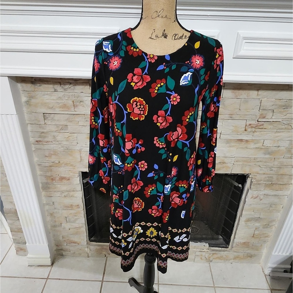 Loft floral long sleeve stretch comfy mini dress size SP small petite new!!!